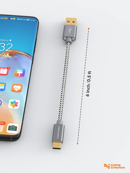 6 Inch USB C Cable Short, USB a to USB C Fast Charging, Braided Type C Data Cord for Power Bank, Galaxy S23, Ipad Pro Ipad Mini, Ipad Pro,Iphone 15/16,Android Auto/Cellphone,Carplay