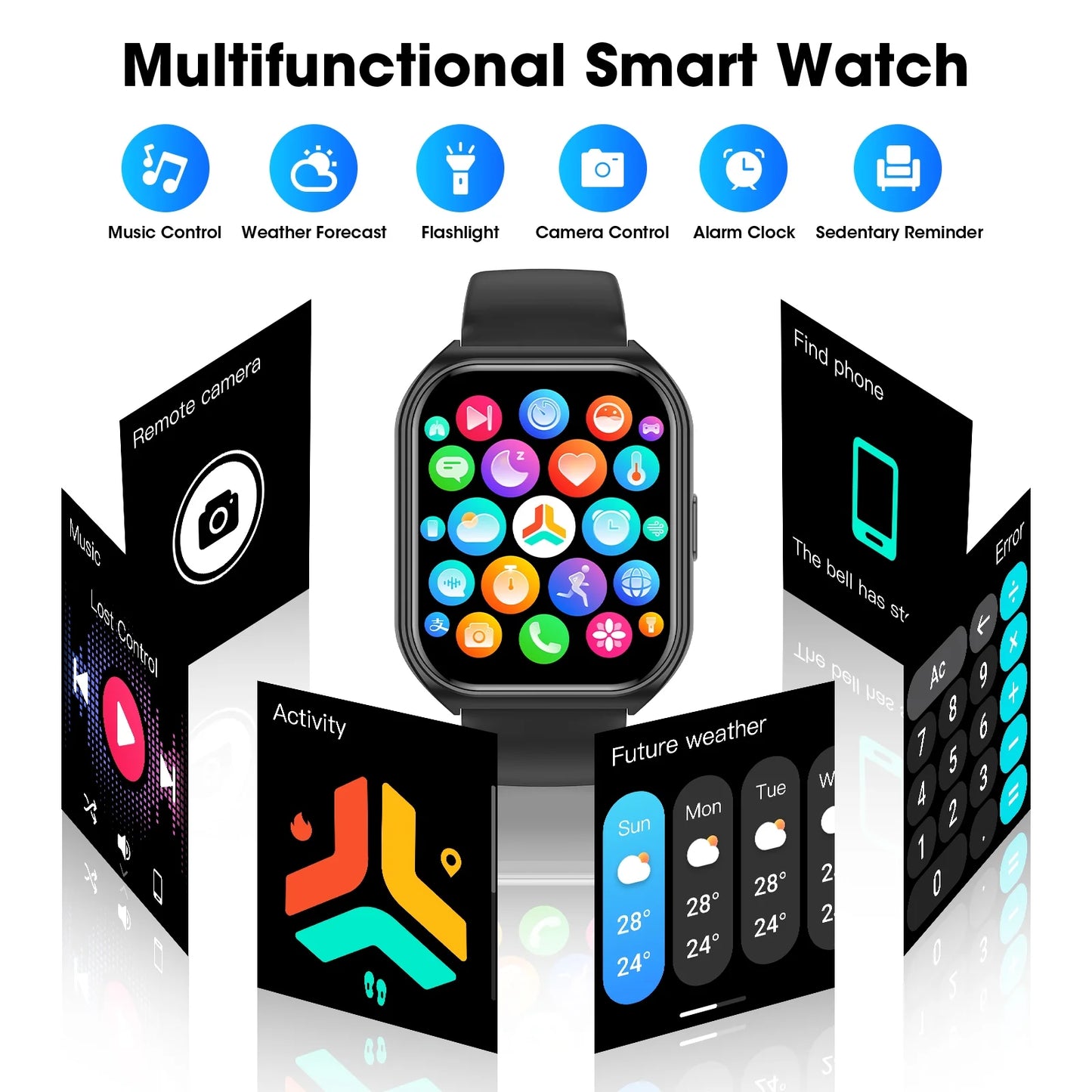 1.85-Inch Men'S and Women'S Smartwatch Fits for Android and Iphone Devices with Fitness Tracker, 100+ Sport Modes / Answer / Call, IP68 Waterproof Fitness Watch (Black)